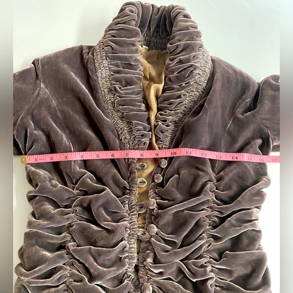 RARE☀️Vintage 100% Silk Crushed Velvet Romantic,Poet jacket with ruching.Size S - Picture 10 of 13